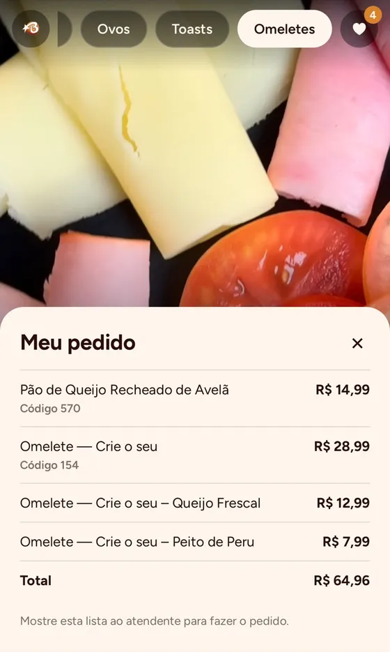 Lista de itens favoritos para mostrar ao atendente